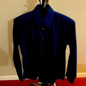 Structure Dark Blue/Navy Fitted Casual Shirt 96% Cotton / 4% Spandex